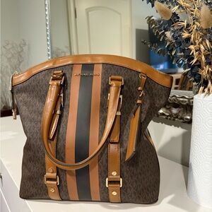 Michael Kors Brown and Tan Striped Tote